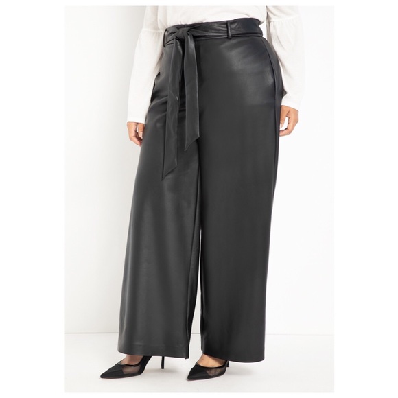 Eloquii Pants - Tie Waist Wide Leg Faux Leather Pant